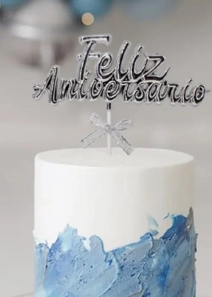 Topper Prateado Feliz Aniversário 18,5cm