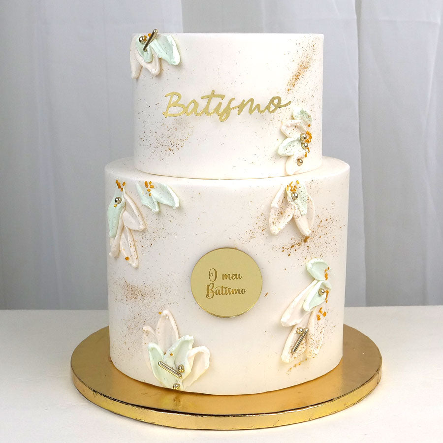 Aplique Batismo acrílico dourado