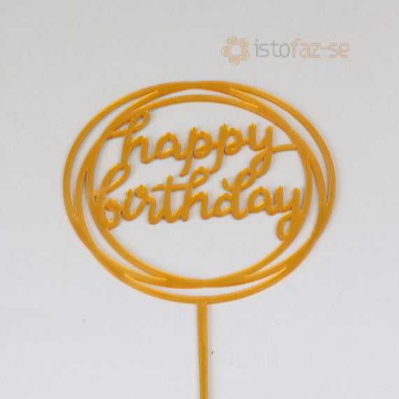 SweetArt Toppers Redondo Happy Birthday Dourado