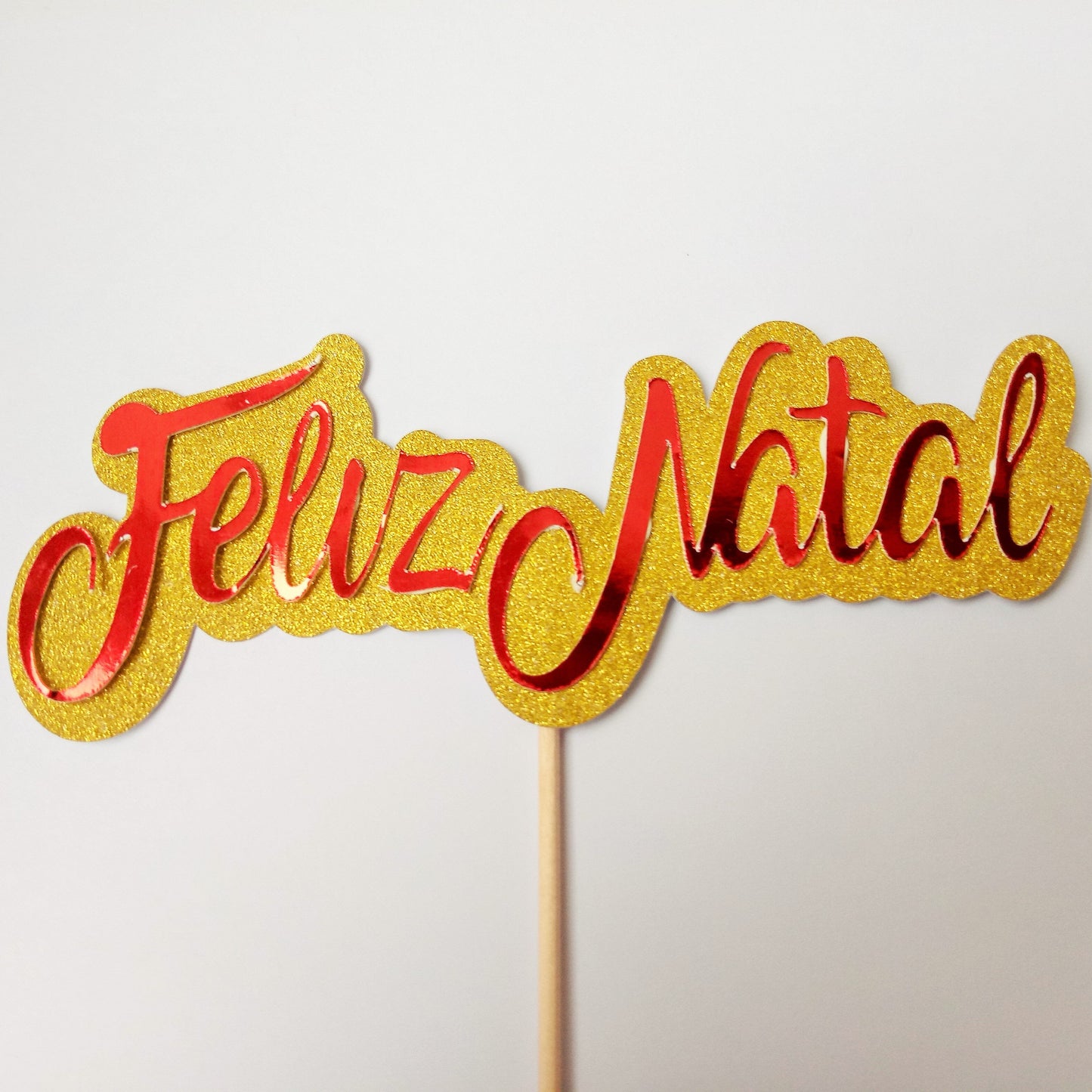 SweetArt Topper Feliz Natal Vermelho e Dourado