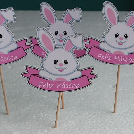 SweetArt Topper "Feliz Páscoa" Coelhos Páscoa, em Papel- Conj 4