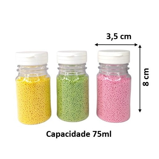 Frasco transparente c/ tampa branca 75ml - Conj 3