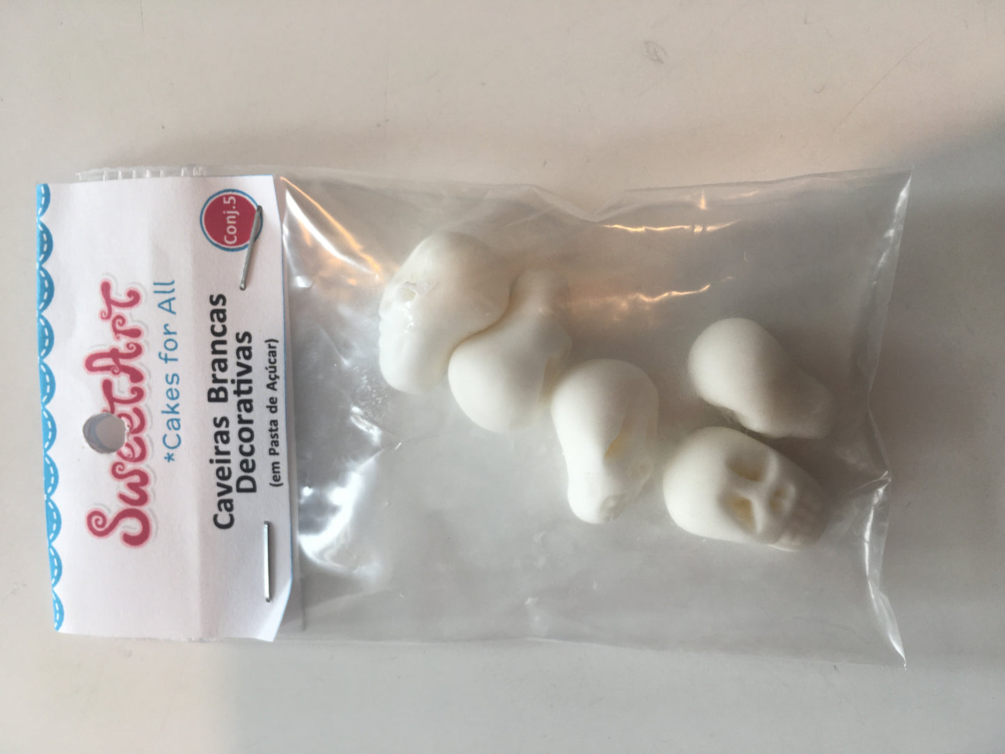 SweetArt Caveiras Brancas Decorativas em Pasta de Açúcar - Conj 5