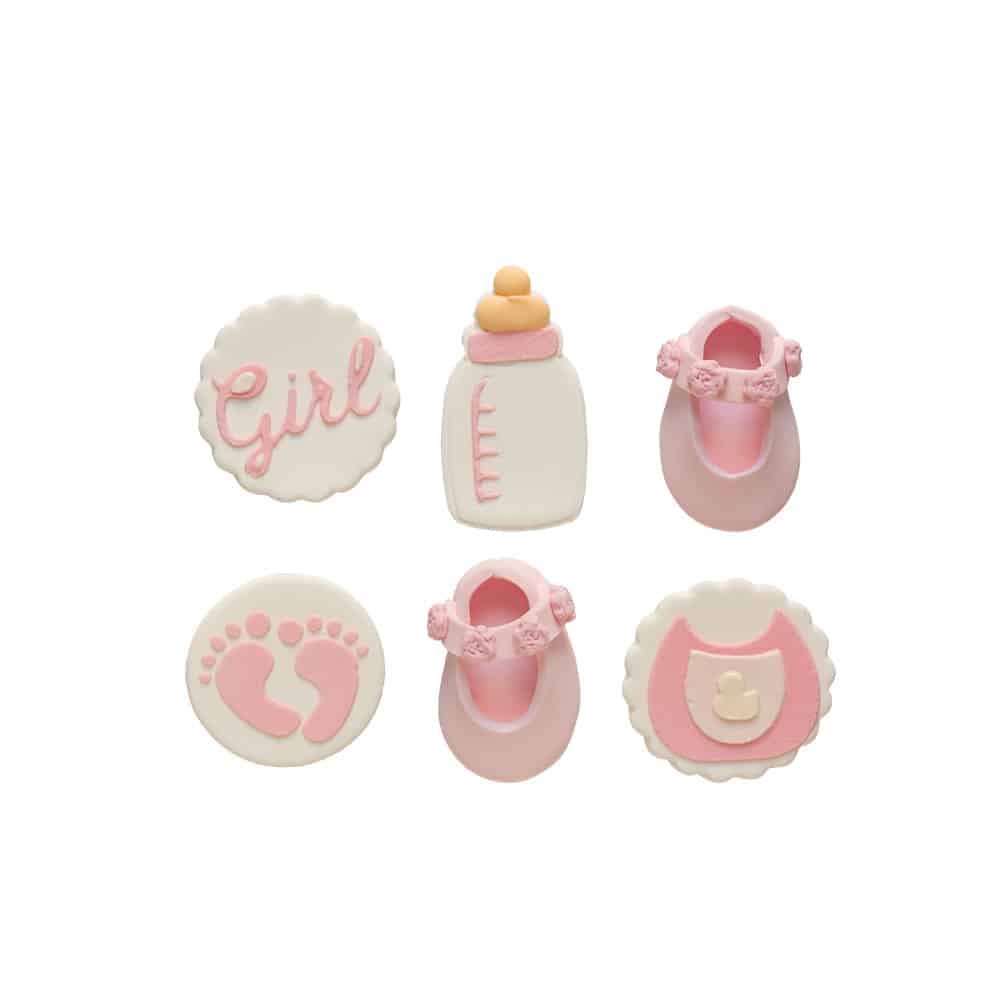 6 decorações "It´s a Girl" em açúcar Decora