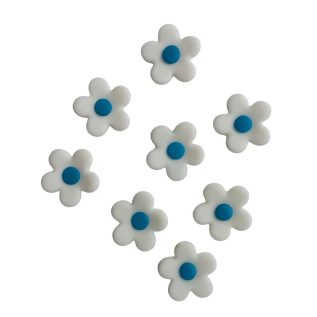 Blossoms Branca com centro Azul Pasta Açúcar- Conj 10