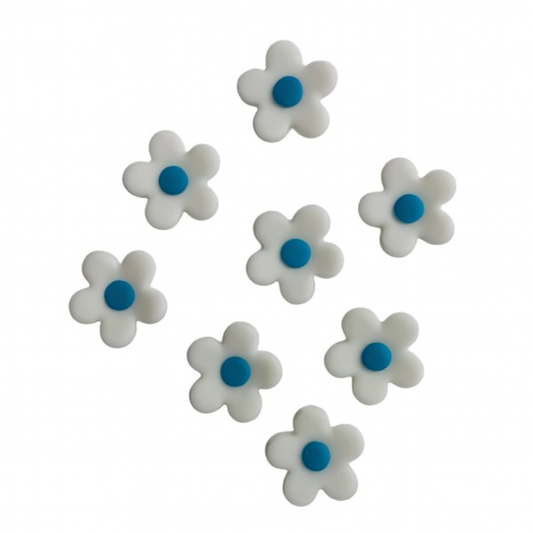 Blossoms Branca com centro Azul Pasta Açúcar- Conj 10