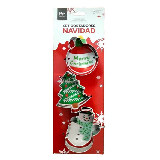 Cortador Metal Árvore Natal, Bola Natal e Boneco Neve, conj 3 - Azucren