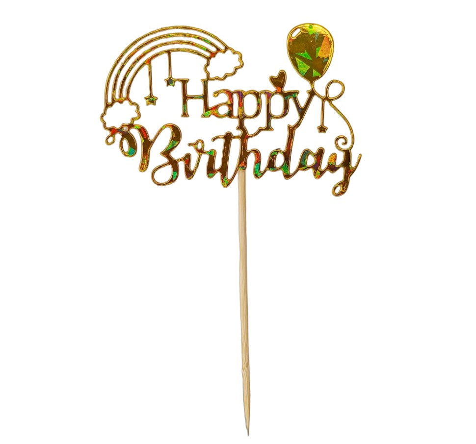 Sweetart Topper Happy Birthday Dourado Arco Íris 2 9x5,5xcm