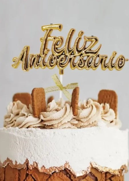 Topper Dourado Feliz Aniversário 18,5cm