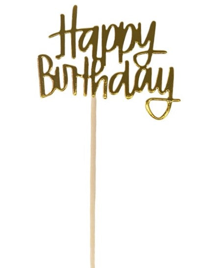 Topper Dourado  Happy Birthday 6,5x5,5cm