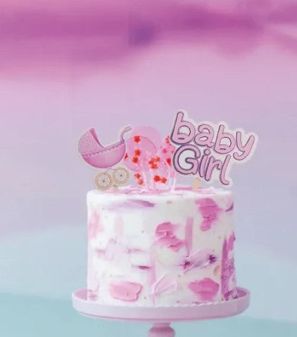 Topper Chá de bebé "Baby Girl" 18cm, conj 2