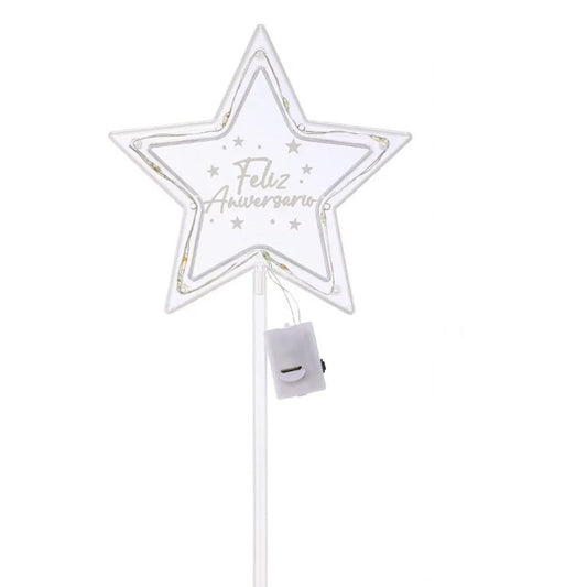 Topper Happy Birthday estrela com luzes 21cm