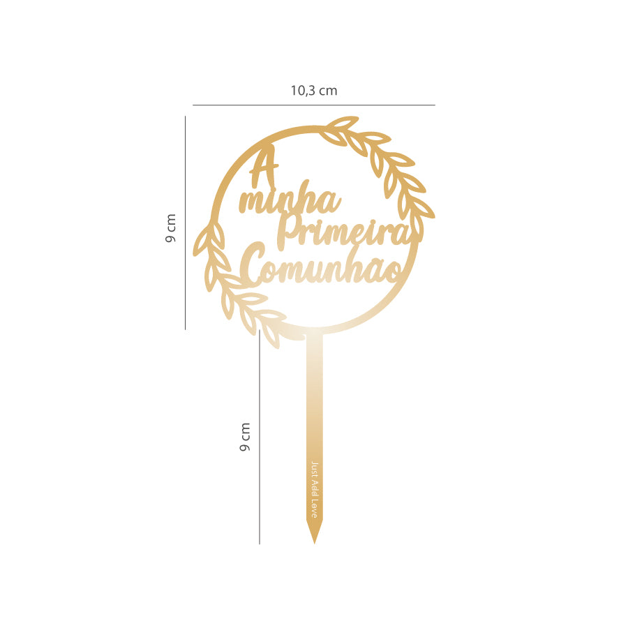 Topo Acrílico Ouro Primeira Comunhão