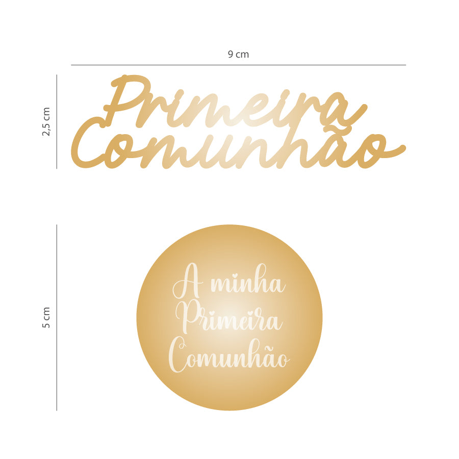 Aplique Primeira Comunhão acrílico dourado