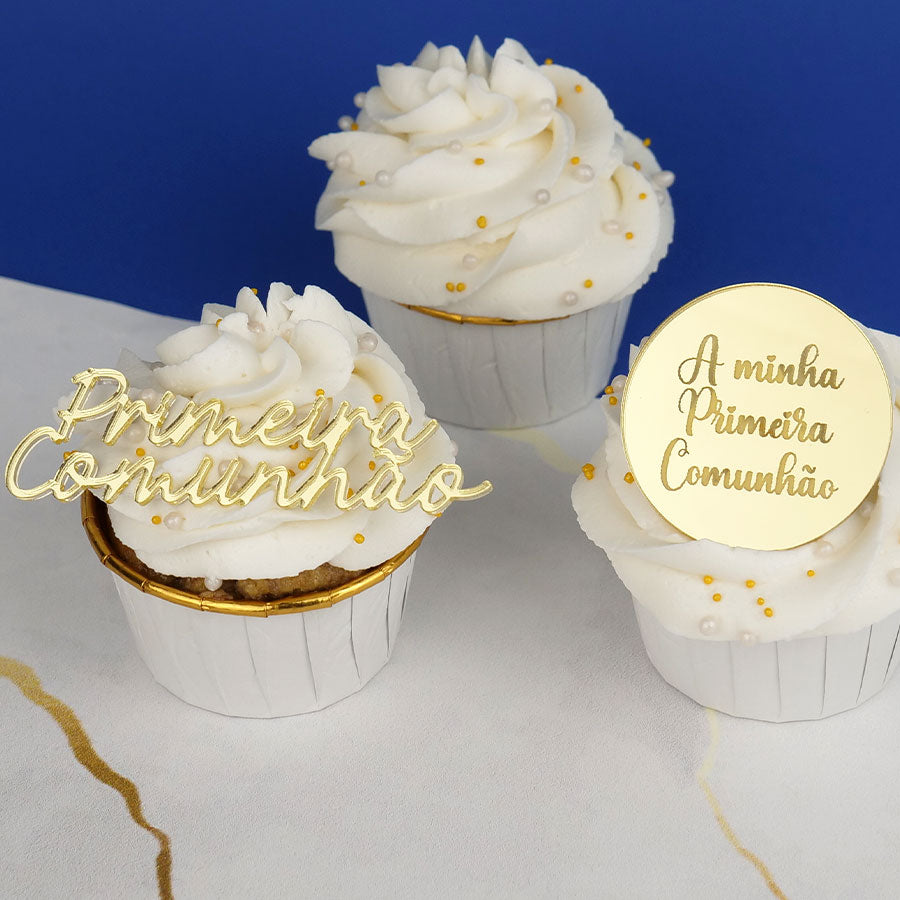 Aplique Primeira Comunhão acrílico dourado