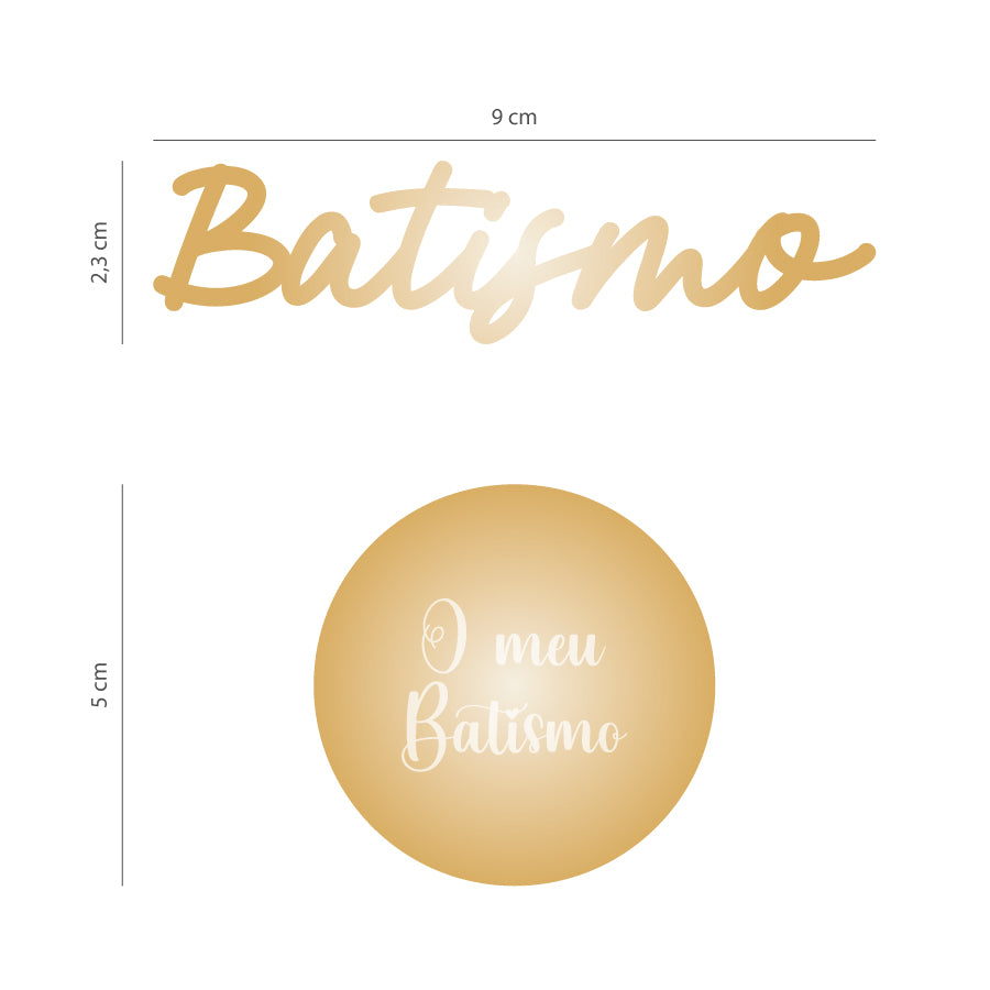 Aplique Batismo acrílico dourado