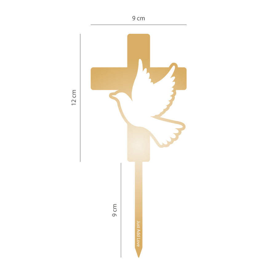 Topo Acrílico Ouro Cruz c/ Pomba