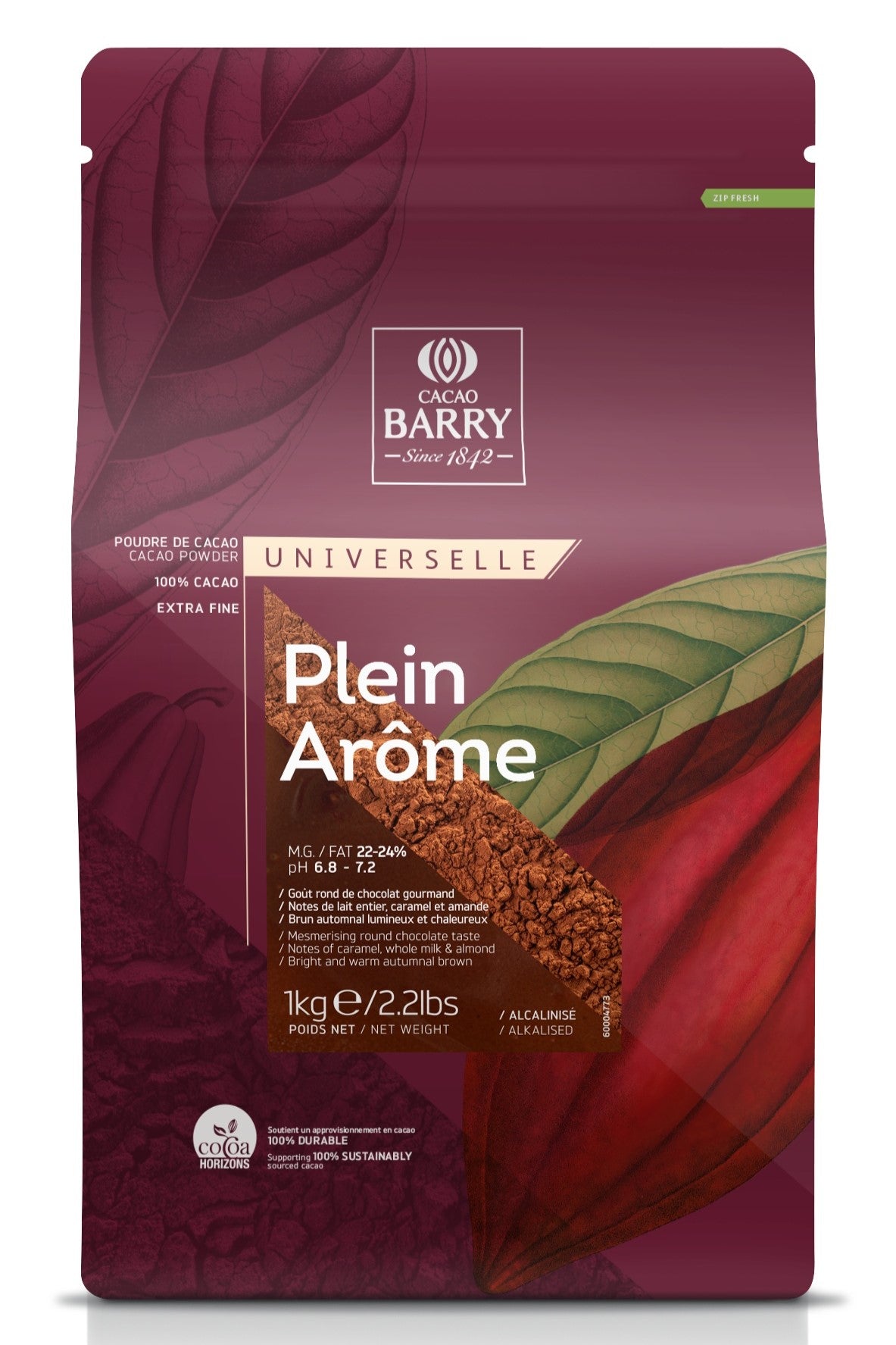 Cacau em Pó Alcalino Plein Arôme 1kg - Cacao Barry