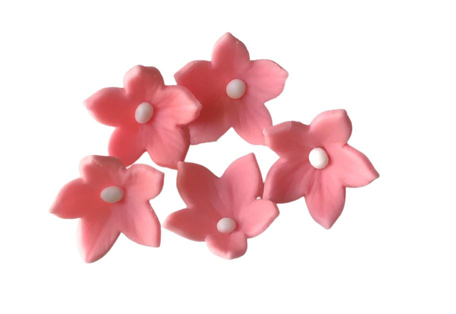 SweetArt Flor Petúnia Rosa centro branco Decorativa Pasta de Açúcar - Conj 10