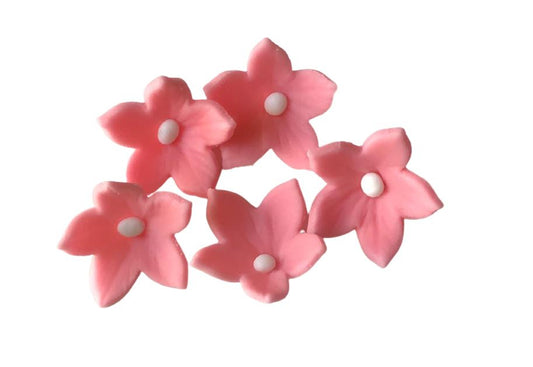 SweetArt Flor Petúnia Rosa centro branco Decorativa Pasta de Açúcar - Conj 10