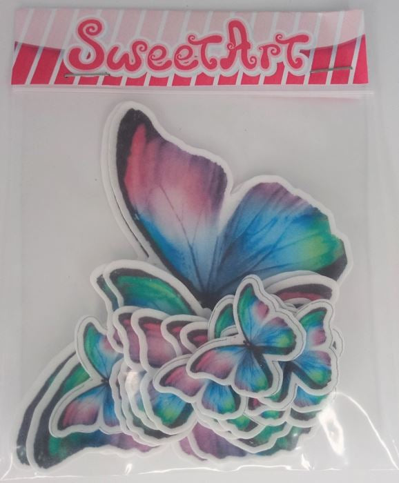 SweetArt Decoração Folha Hóstia Borboletas Tons Frios - Conj 12