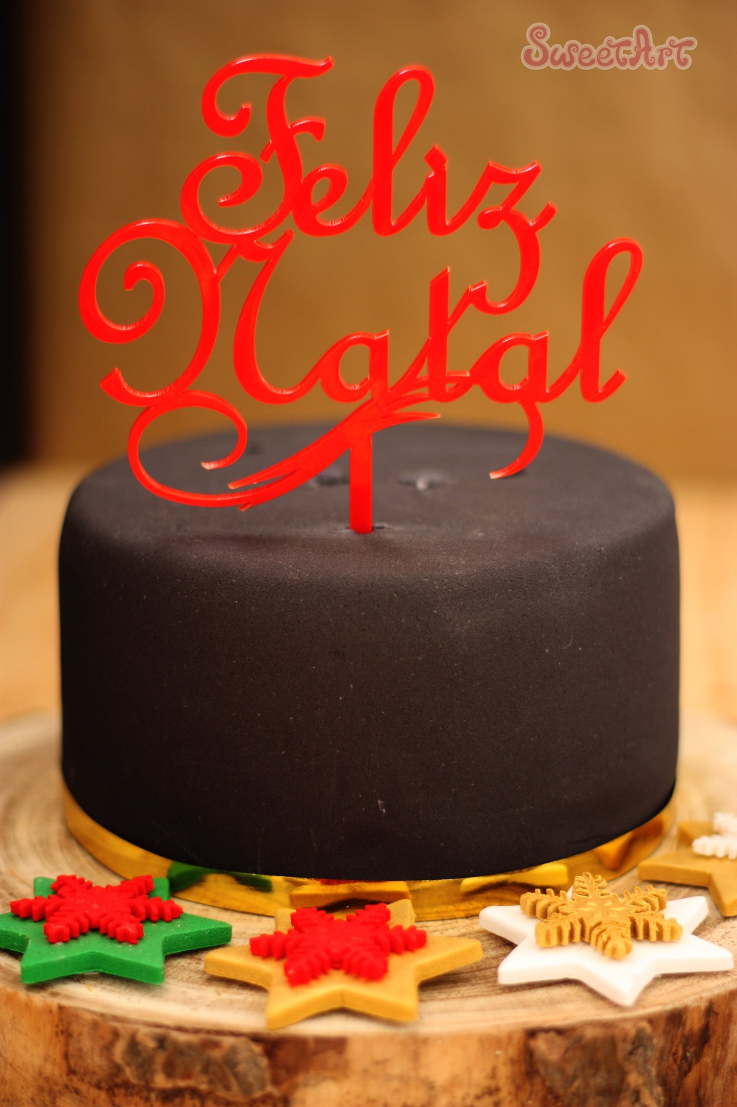 Topo de Bolo Acrílico "Feliz Natal" Vermelho
