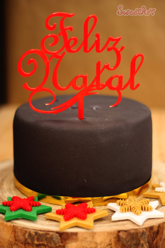 Topo de Bolo Acrílico "Feliz Natal" Vermelho