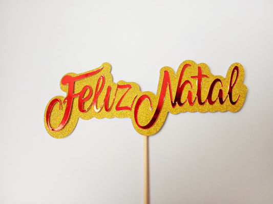 SweetArt Topper Feliz Natal Vermelho e Dourado