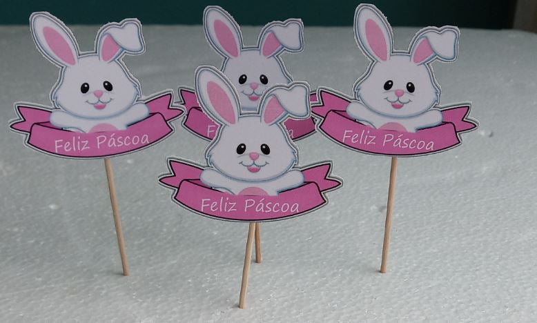 SweetArt Topper "Feliz Páscoa" Coelhos Páscoa, em Papel- Conj 4