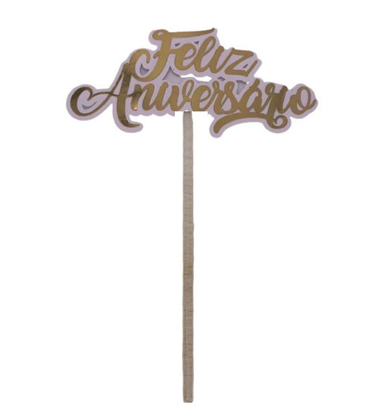 SweetArt Topper Papel Dourado - Feliz Aniversário 14,5 x 5,5 cm