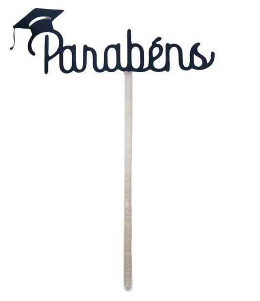 SweetArt Topper Papel Preto Parabéns c/ chapéu finalista 13,5 x 5cm