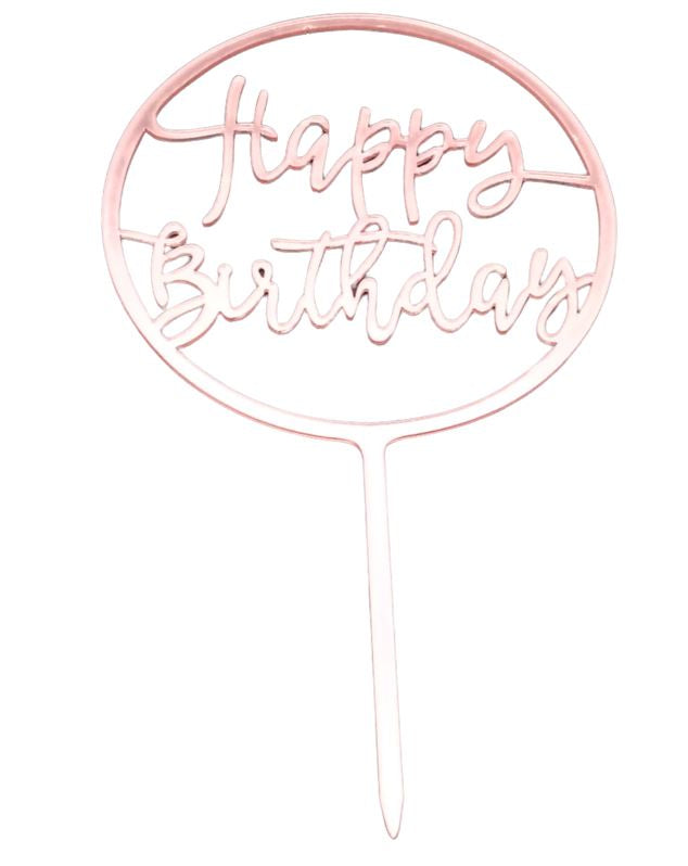 SweetArt Topper Redondo Happy Birthday  Rose Gold 10cm