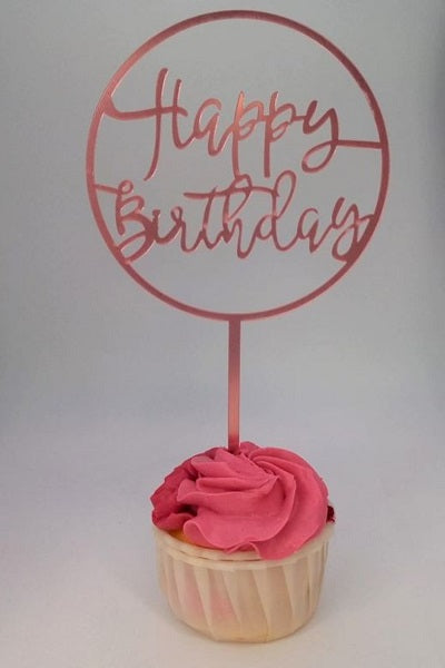 SweetArt Topper Redondo Happy Birthday  Rose Gold 10cm