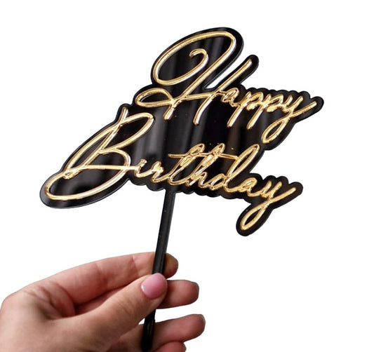 SweetArt Toppers Happy Birthday Dourado com fundo preto