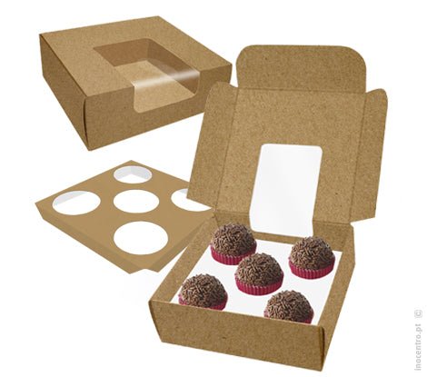 Caixa papel kraft com janela para 5 bombons/brigadeiros