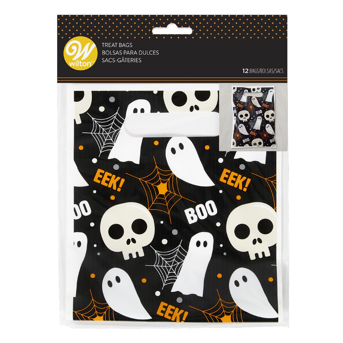 Saco Doces Halloween Fantasma/Caveiras Conj 12-Wilton