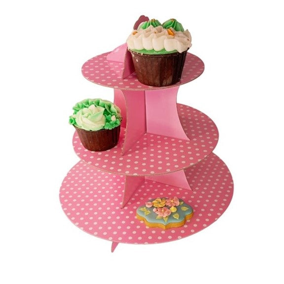 Expositor Rosa em Papel para Cupcakes com 3 andares