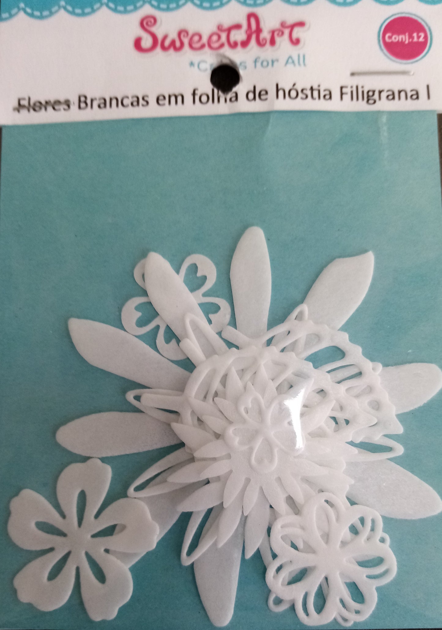 SweetArt Flores Brancas em folha de hóstia Filigrana l- Conj 12